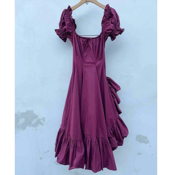 NEW Selkie The Bordeaux Foxglove Lace Up Midi Cotton Dress - Burgundy Wine Red - Picture 6 of 11